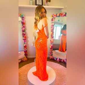 Stunning Neon Orange Sequin Prom Dress